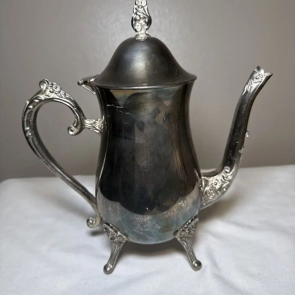 Antique Edwardian Silver On Copper Coffee Pot Gold Wash Interior Hinged Lid